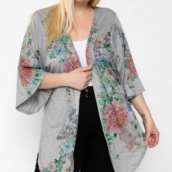 Floral Print, Long Body Cardigan - Picture 1 of 2
